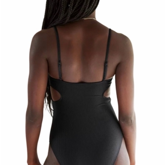 aerie Black Ribbed One-Piece Swimsuit with Side Cutouts - Picture 2 of 5
